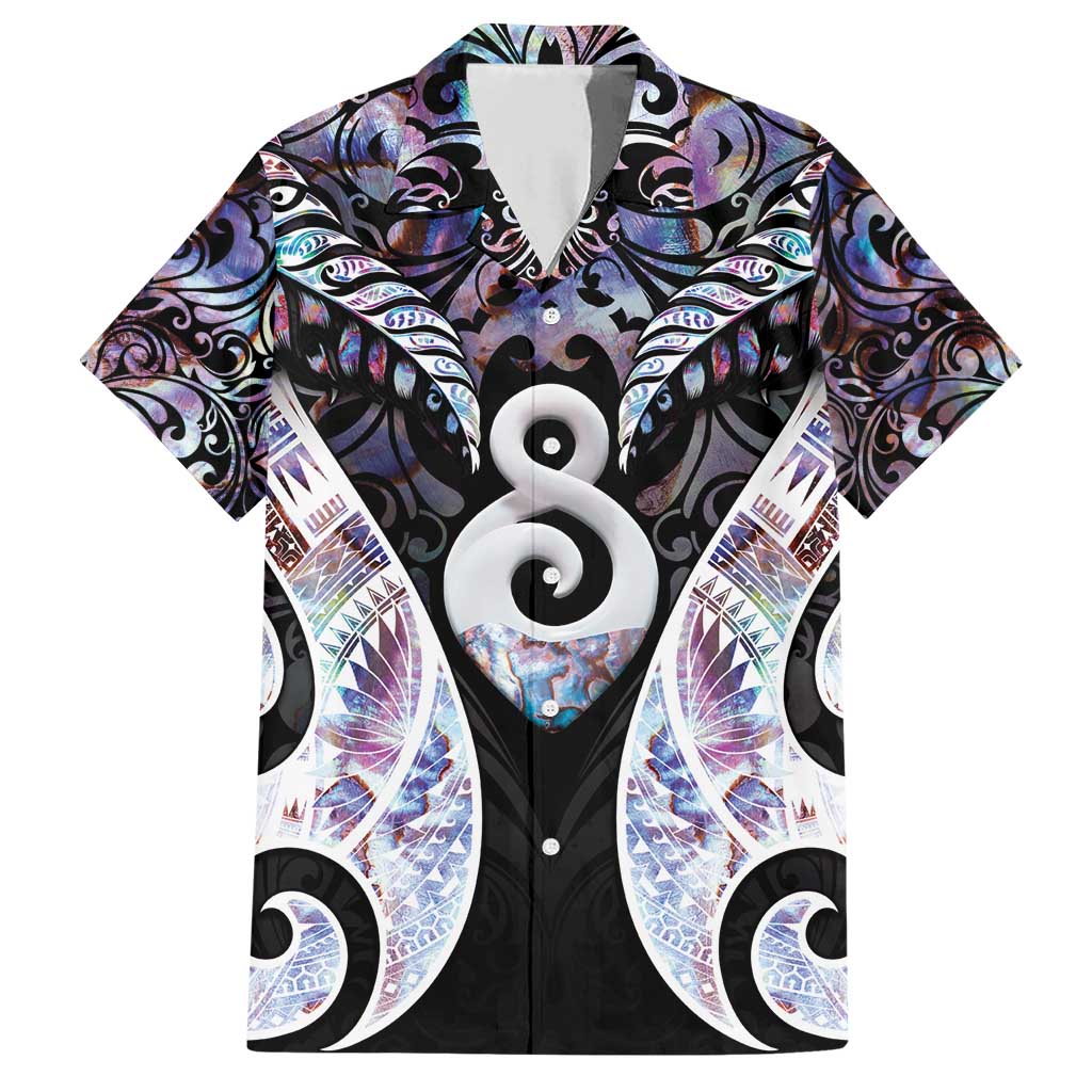 New Zealand Aotearoa Family Matching Short Sleeve Bodycon Dress and Hawaiian Shirt Pikorua Single Twist Pink Paua Shell DT05 Dad's Shirt - Short Sleeve Pink - Polynesian Pride