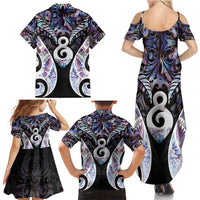 New Zealand Aotearoa Family Matching Summer Maxi Dress and Hawaiian Shirt Pikorua Single Twist Pink Paua Shell DT05 - Polynesian Pride
