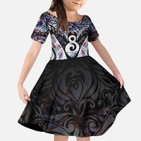 New Zealand Aotearoa Family Matching Tank Maxi Dress and Hawaiian Shirt Pikorua Single Twist Pink Paua Shell DT05 Daughter's Dress Pink - Polynesian Pride