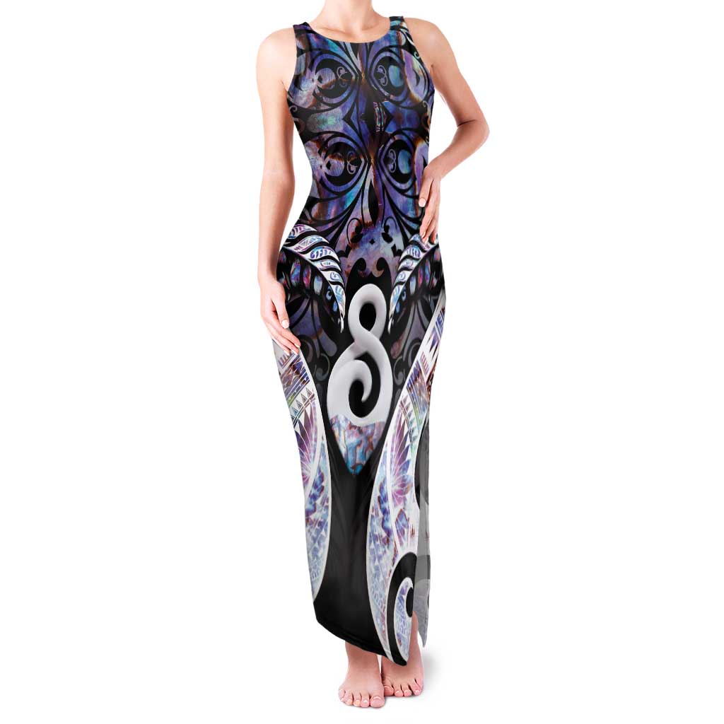 New Zealand Aotearoa Family Matching Tank Maxi Dress and Hawaiian Shirt Pikorua Single Twist Pink Paua Shell DT05 Mom's Dress Pink - Polynesian Pride