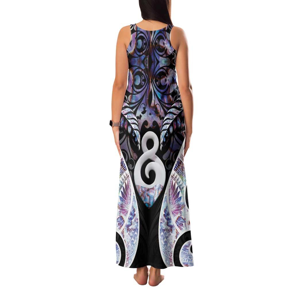 New Zealand Aotearoa Family Matching Tank Maxi Dress and Hawaiian Shirt Pikorua Single Twist Pink Paua Shell DT05 - Polynesian Pride