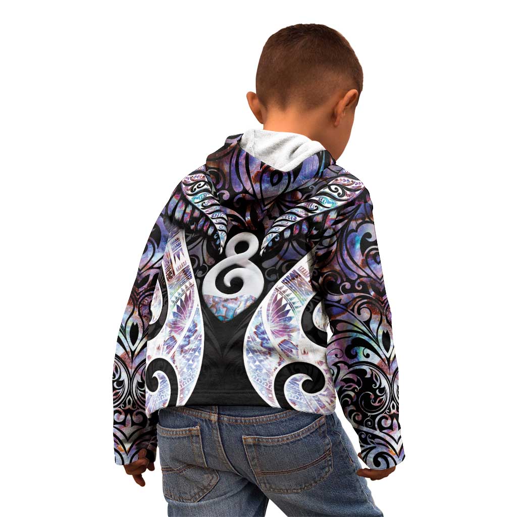New Zealand Aotearoa Kid Hoodie Pikorua Single Twist Pink Paua Shell