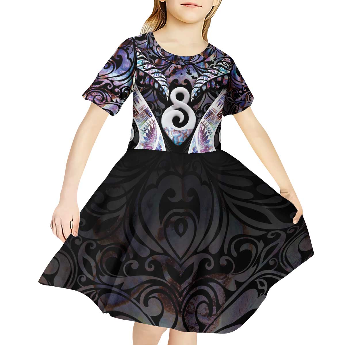New Zealand Aotearoa Kid Short Sleeve Dress Pikorua Single Twist Pink Paua Shell