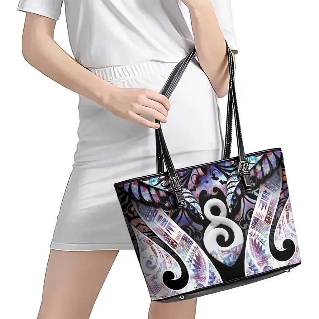 New Zealand Aotearoa Leather Tote Bag Pikorua Single Twist Pink Paua Shell