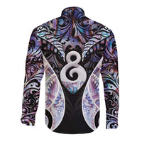 New Zealand Aotearoa Long Sleeve Button Shirt Pikorua Single Twist Pink Paua Shell