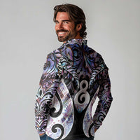 New Zealand Aotearoa Long Sleeve Polo Shirt Pikorua Single Twist Pink Paua Shell