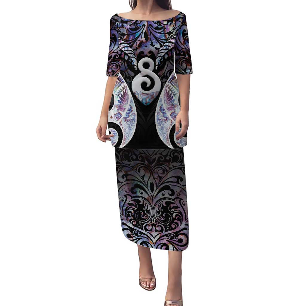 New Zealand Aotearoa Puletasi Pikorua Single Twist Pink Paua Shell DT05 Long Dress Pink - Polynesian Pride