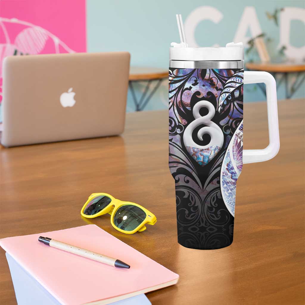 New Zealand Aotearoa Tumbler With Handle Pikorua Single Twist Pink Paua Shell