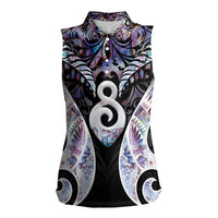 New Zealand Aotearoa Women Sleeveless Polo Shirt Pikorua Single Twist Pink Paua Shell
