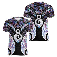 New Zealand Aotearoa Women V-Neck T-Shirt Pikorua Single Twist Pink Paua Shell