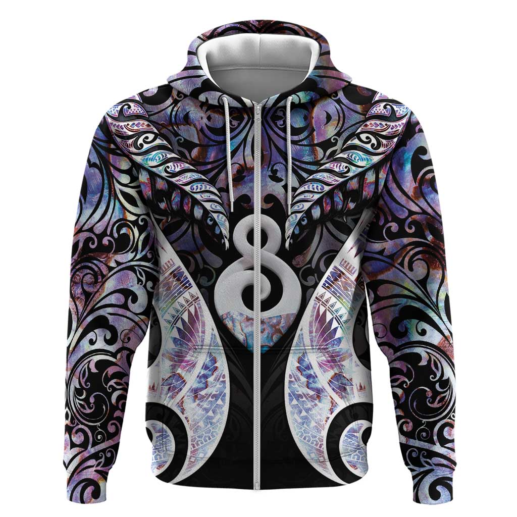 New Zealand Aotearoa Zip Hoodie Pikorua Single Twist Pink Paua Shell DT05 Zip Hoodie Pink - Polynesian Pride