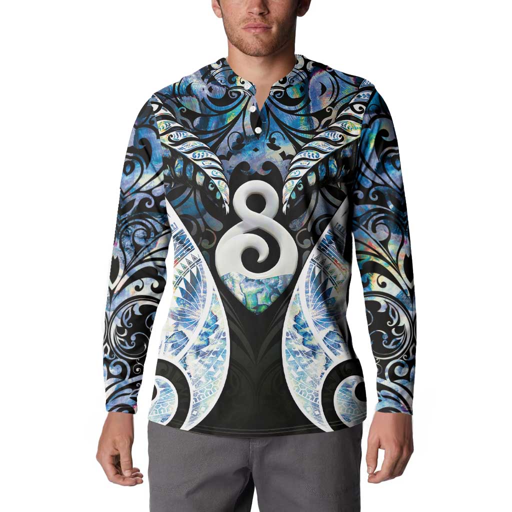 New Zealand Aotearoa Button Sweatshirt Pikorua Single Twist Green Paua Shell