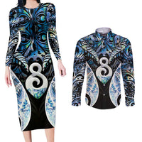 New Zealand Aotearoa Couples Matching Long Sleeve Bodycon Dress and Long Sleeve Button Shirt Pikorua Single Twist Green Paua Shell DT05 Green - Polynesian Pride