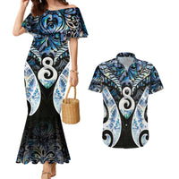 New Zealand Aotearoa Couples Matching Mermaid Dress and Hawaiian Shirt Pikorua Single Twist Green Paua Shell DT05 Green - Polynesian Pride