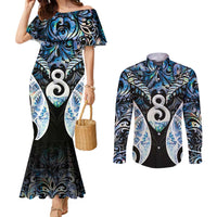 New Zealand Aotearoa Couples Matching Mermaid Dress and Long Sleeve Button Shirt Pikorua Single Twist Green Paua Shell DT05 Green - Polynesian Pride