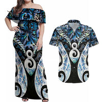 New Zealand Aotearoa Couples Matching Off Shoulder Maxi Dress and Hawaiian Shirt Pikorua Single Twist Green Paua Shell DT05 Green - Polynesian Pride