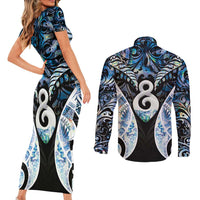 New Zealand Aotearoa Couples Matching Short Sleeve Bodycon Dress and Long Sleeve Button Shirt Pikorua Single Twist Green Paua Shell DT05 - Polynesian Pride