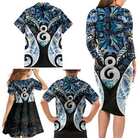 New Zealand Aotearoa Family Matching Long Sleeve Bodycon Dress and Hawaiian Shirt Pikorua Single Twist Green Paua Shell DT05 - Polynesian Pride