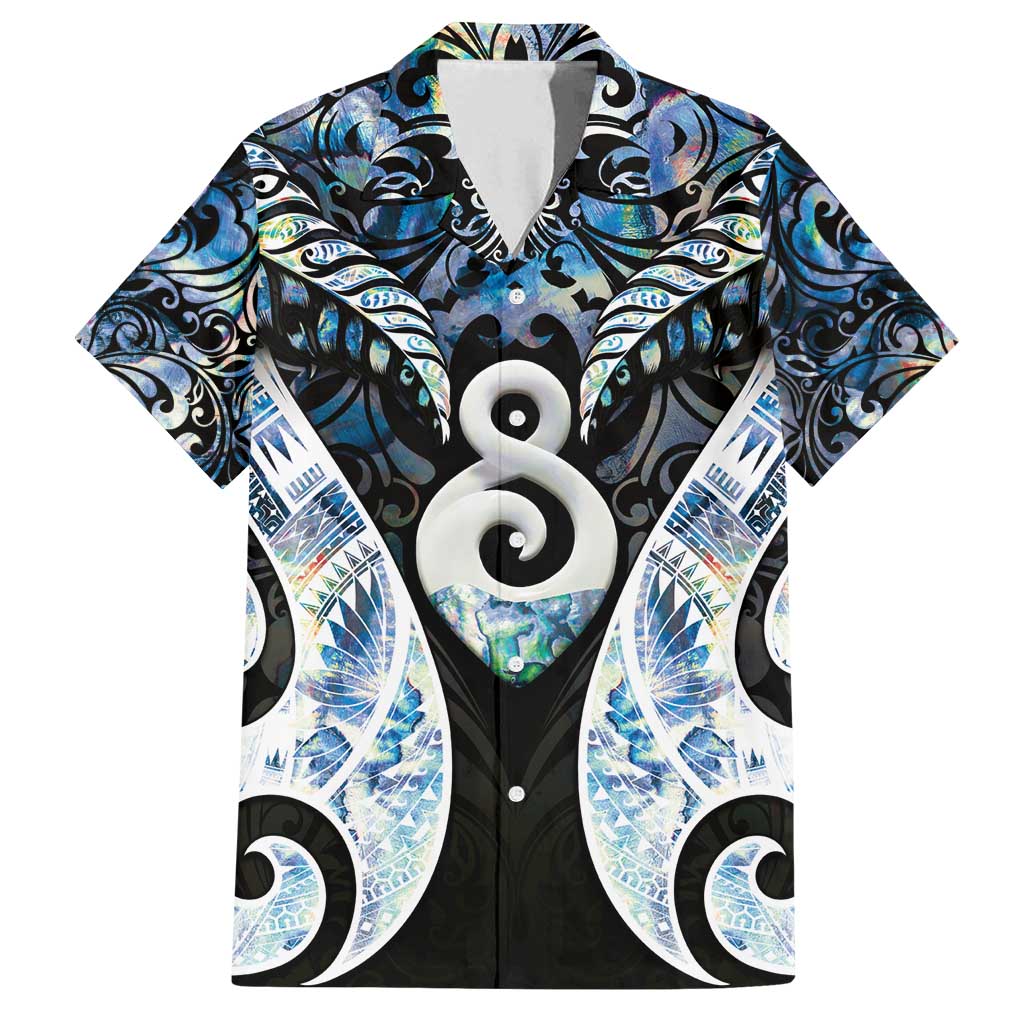 New Zealand Aotearoa Family Matching Long Sleeve Bodycon Dress and Hawaiian Shirt Pikorua Single Twist Green Paua Shell DT05 Dad's Shirt - Short Sleeve Green - Polynesian Pride