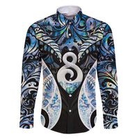 New Zealand Aotearoa Family Matching Long Sleeve Bodycon Dress and Hawaiian Shirt Pikorua Single Twist Green Paua Shell DT05 Dad's Shirt - Long Sleeve Green - Polynesian Pride