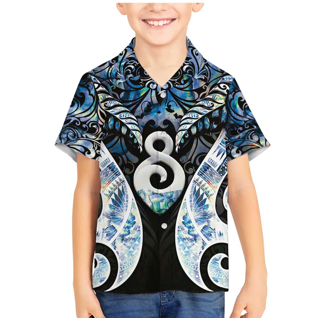 New Zealand Aotearoa Family Matching Mermaid Dress and Hawaiian Shirt Pikorua Single Twist Green Paua Shell DT05 Son's Shirt Green - Polynesian Pride