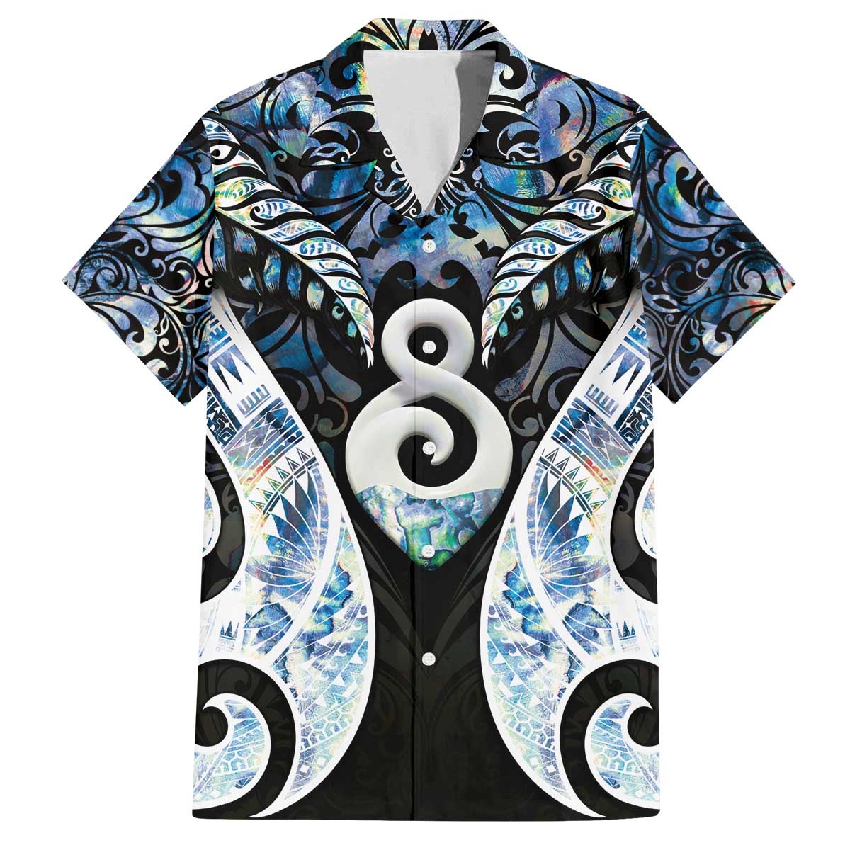 New Zealand Aotearoa Family Matching Off The Shoulder Long Sleeve Dress and Hawaiian Shirt Pikorua Single Twist Green Paua Shell DT05 Dad's Shirt - Short Sleeve Green - Polynesian Pride