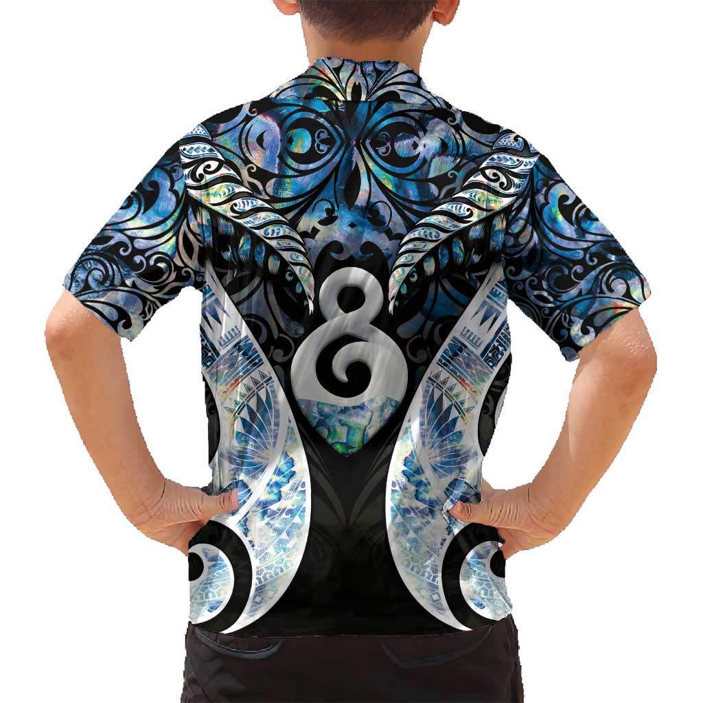 New Zealand Aotearoa Family Matching Off Shoulder Maxi Dress and Hawaiian Shirt Pikorua Single Twist Green Paua Shell DT05 - Polynesian Pride