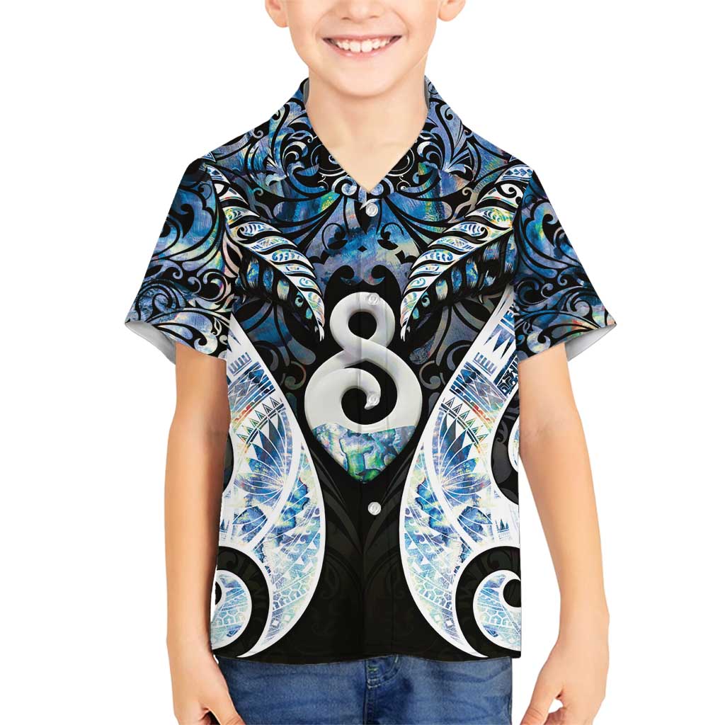 New Zealand Aotearoa Family Matching Off Shoulder Maxi Dress and Hawaiian Shirt Pikorua Single Twist Green Paua Shell DT05 Son's Shirt Green - Polynesian Pride