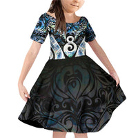 New Zealand Aotearoa Family Matching Off Shoulder Short Dress and Hawaiian Shirt Pikorua Single Twist Green Paua Shell DT05 Daughter's Dress Green - Polynesian Pride