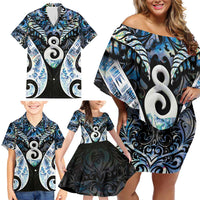 New Zealand Aotearoa Family Matching Off Shoulder Short Dress and Hawaiian Shirt Pikorua Single Twist Green Paua Shell DT05 - Polynesian Pride