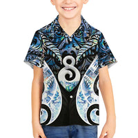 New Zealand Aotearoa Family Matching Off Shoulder Short Dress and Hawaiian Shirt Pikorua Single Twist Green Paua Shell DT05 Son's Shirt Green - Polynesian Pride