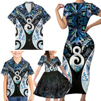 New Zealand Aotearoa Family Matching Short Sleeve Bodycon Dress and Hawaiian Shirt Pikorua Single Twist Green Paua Shell DT05 - Polynesian Pride