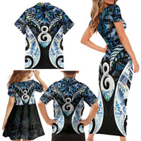 New Zealand Aotearoa Family Matching Short Sleeve Bodycon Dress and Hawaiian Shirt Pikorua Single Twist Green Paua Shell DT05 - Polynesian Pride