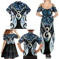 New Zealand Aotearoa Family Matching Summer Maxi Dress and Hawaiian Shirt Pikorua Single Twist Green Paua Shell DT05 - Polynesian Pride