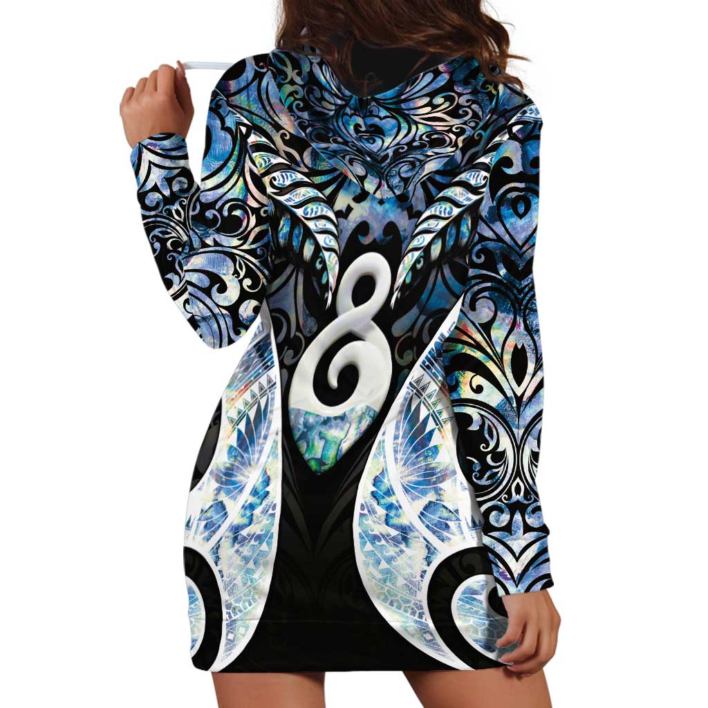 New Zealand Aotearoa Hoodie Dress Pikorua Single Twist Green Paua Shell