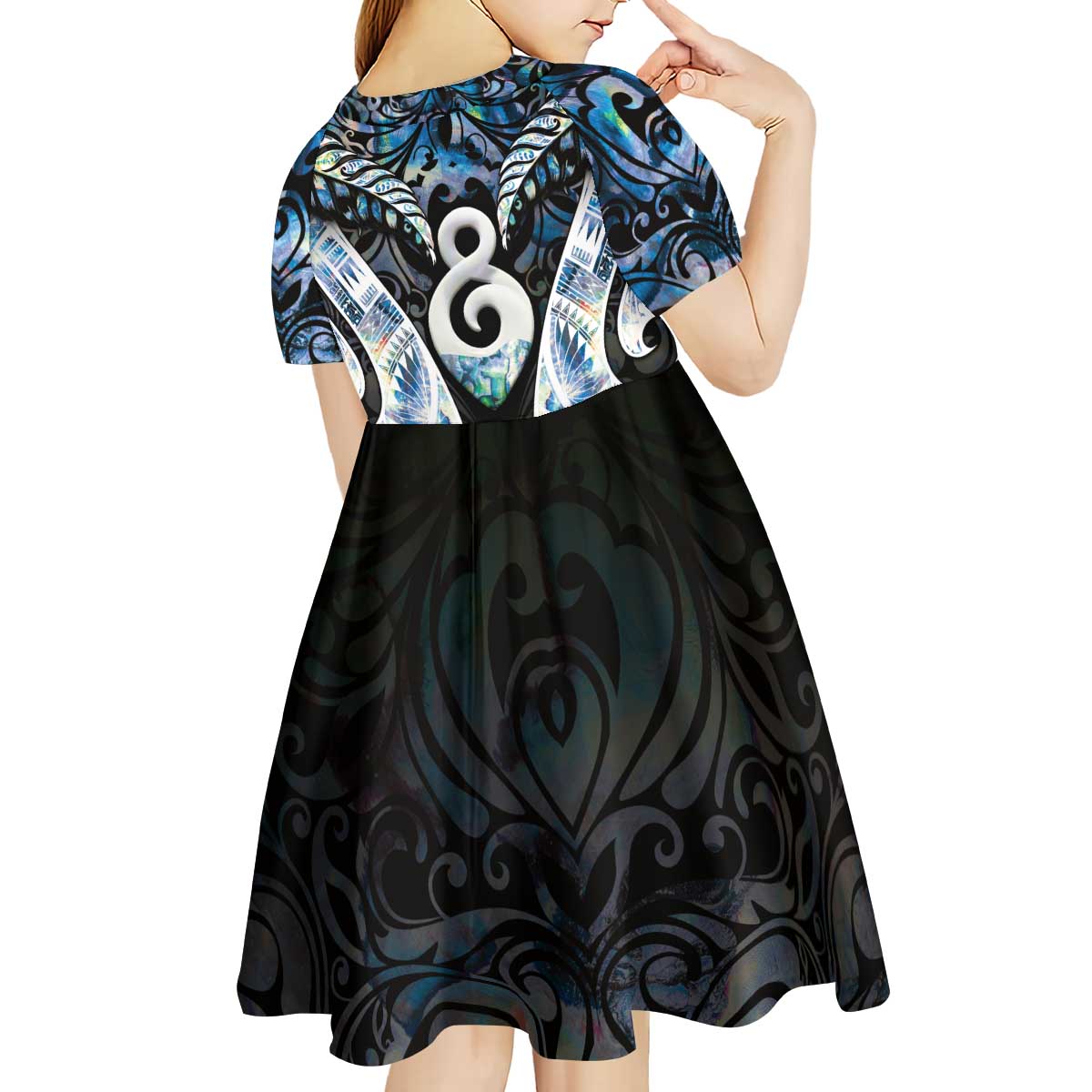 New Zealand Aotearoa Kid Short Sleeve Dress Pikorua Single Twist Green Paua Shell