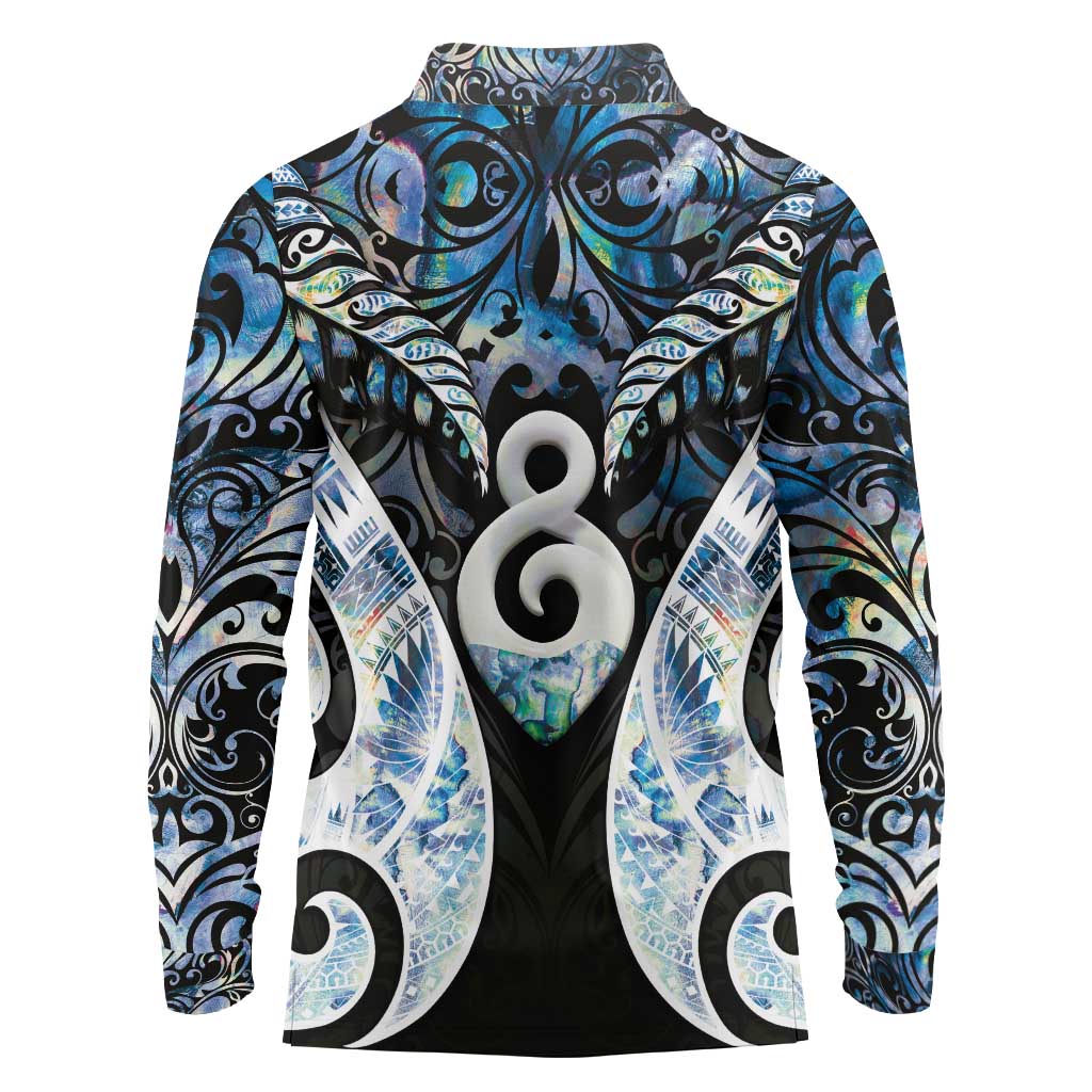 New Zealand Aotearoa Long Sleeve Polo Shirt Pikorua Single Twist Green Paua Shell