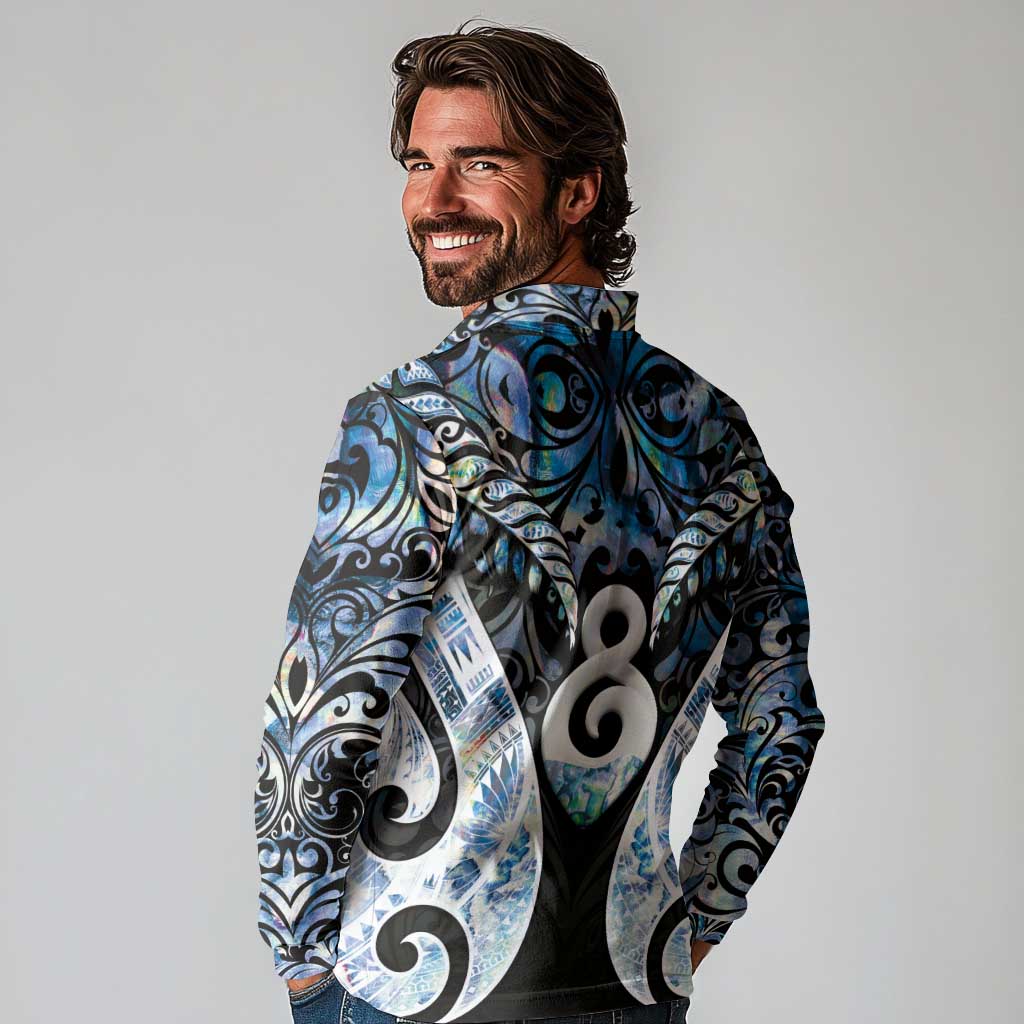 New Zealand Aotearoa Long Sleeve Polo Shirt Pikorua Single Twist Green Paua Shell