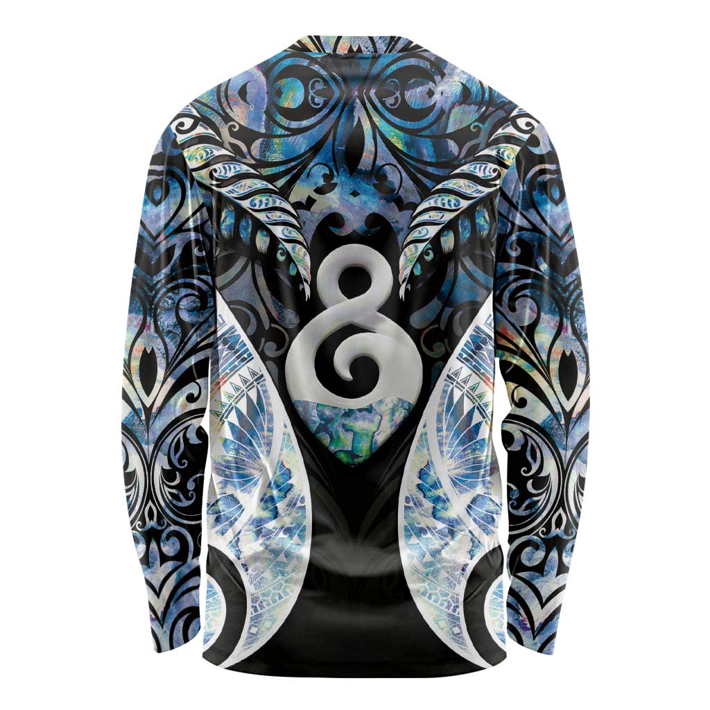 New Zealand Aotearoa Long Sleeve Shirt Pikorua Single Twist Green Paua Shell