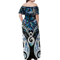 New Zealand Aotearoa Off Shoulder Maxi Dress Pikorua Single Twist Green Paua Shell