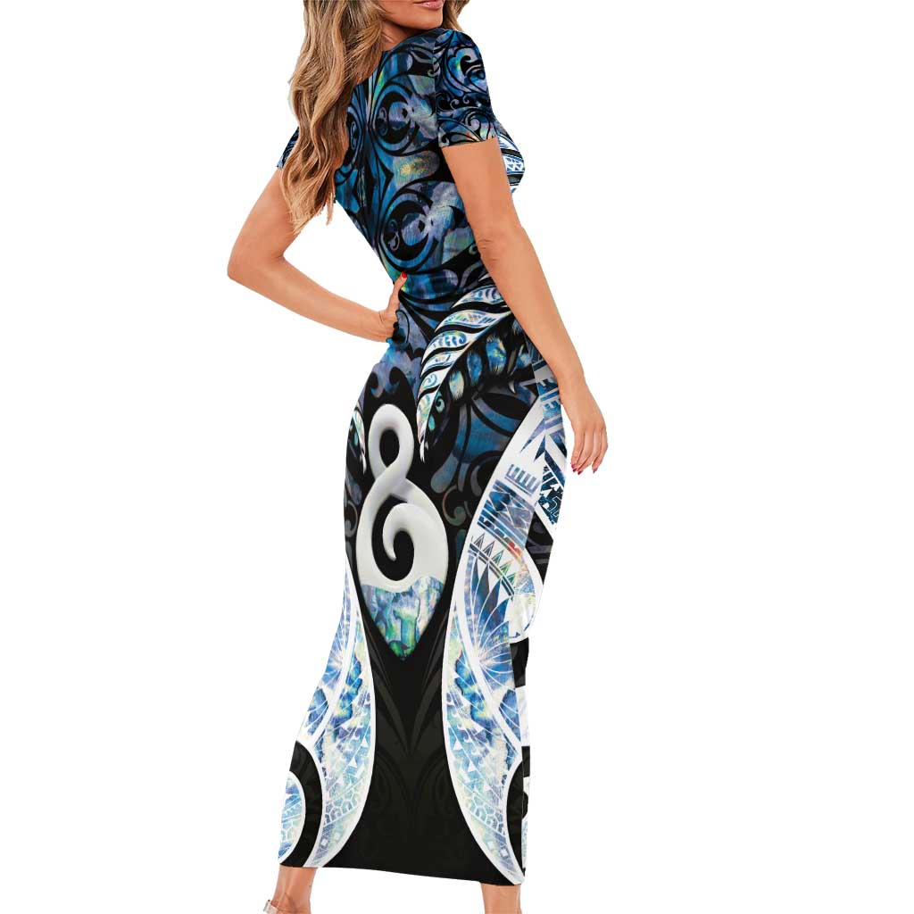New Zealand Aotearoa Short Sleeve Bodycon Dress Pikorua Single Twist Green Paua Shell