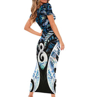 New Zealand Aotearoa Short Sleeve Bodycon Dress Pikorua Single Twist Green Paua Shell