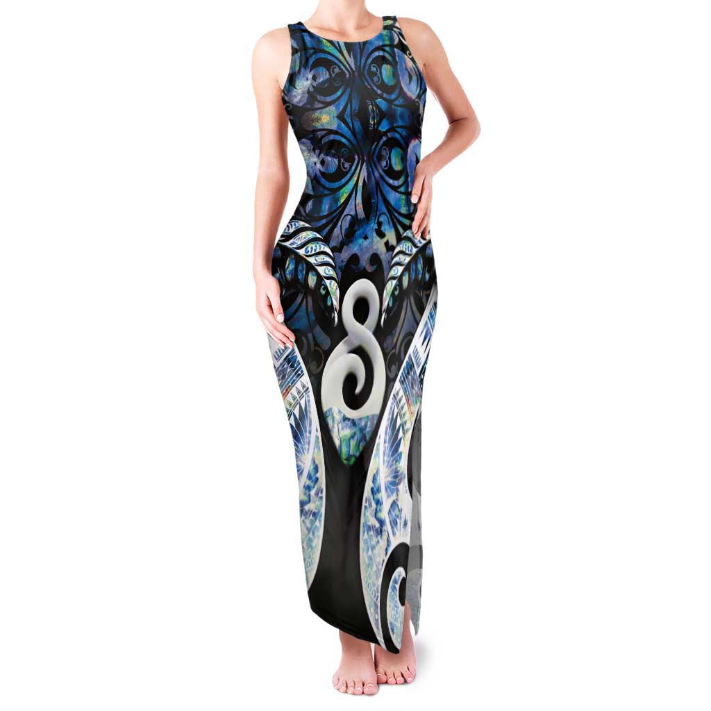 New Zealand Aotearoa Tank Maxi Dress Pikorua Single Twist Green Paua Shell