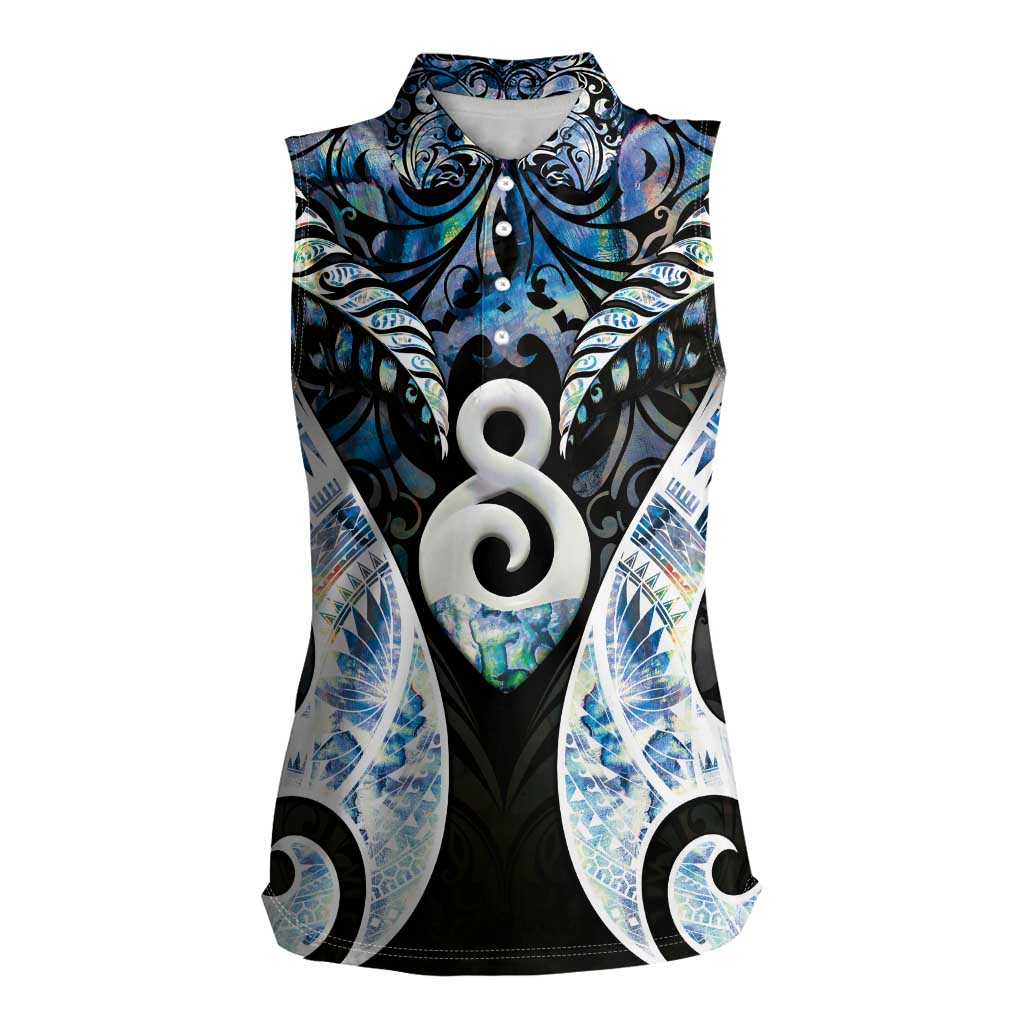 New Zealand Aotearoa Women Sleeveless Polo Shirt Pikorua Single Twist Green Paua Shell