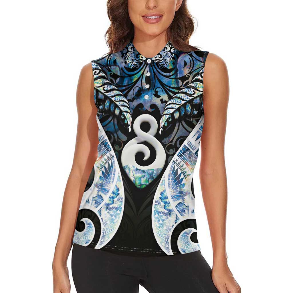 New Zealand Aotearoa Women Sleeveless Polo Shirt Pikorua Single Twist Green Paua Shell