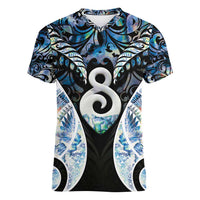 New Zealand Aotearoa Women V-Neck T-Shirt Pikorua Single Twist Green Paua Shell