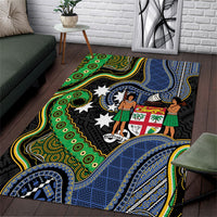 South Sea Islanders And Fiji Area Rug Fijian Coat Of Arms And Southern Cross DT05 Black - Polynesian Pride