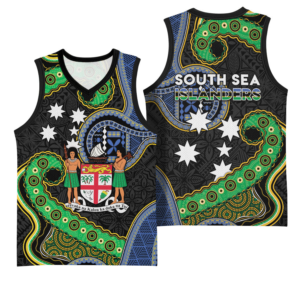 South Sea Islanders And Fiji Basketball Jersey Fijian Coat Of Arms And Southern Cross DT05 - Polynesian Pride