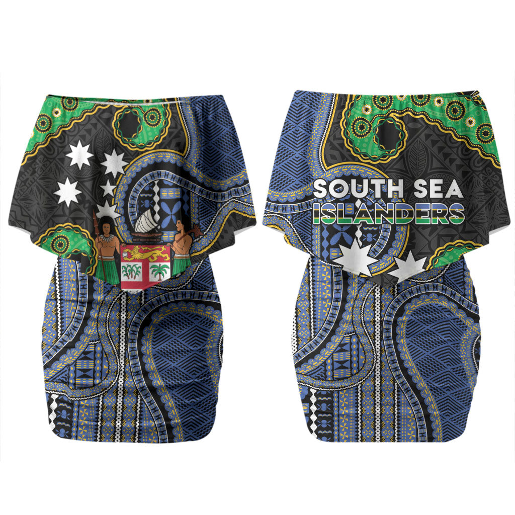 South Sea Islanders And Fiji Couples Matching Off Shoulder Short Dress and Hawaiian Shirt Fijian Coat Of Arms And Southern Cross DT05 - Polynesian Pride