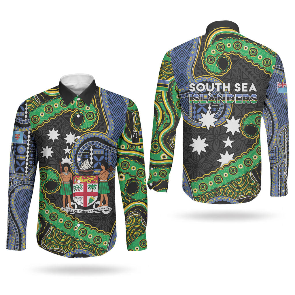 South Sea Islanders And Fiji Couples Matching Off Shoulder Short Dress and Long Sleeve Button Shirt Fijian Coat Of Arms And Southern Cross DT05 - Polynesian Pride